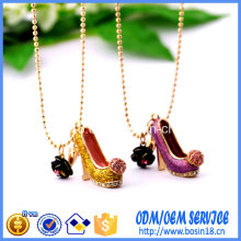 Fashion Cheap Enamel High Heel and Flower Pendant Necklace Ab-15